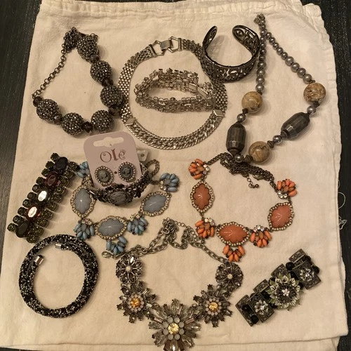 Vintage Costume Jewelry Chunky Beaded Necklaces and bracelets rhinestones 13 pcs