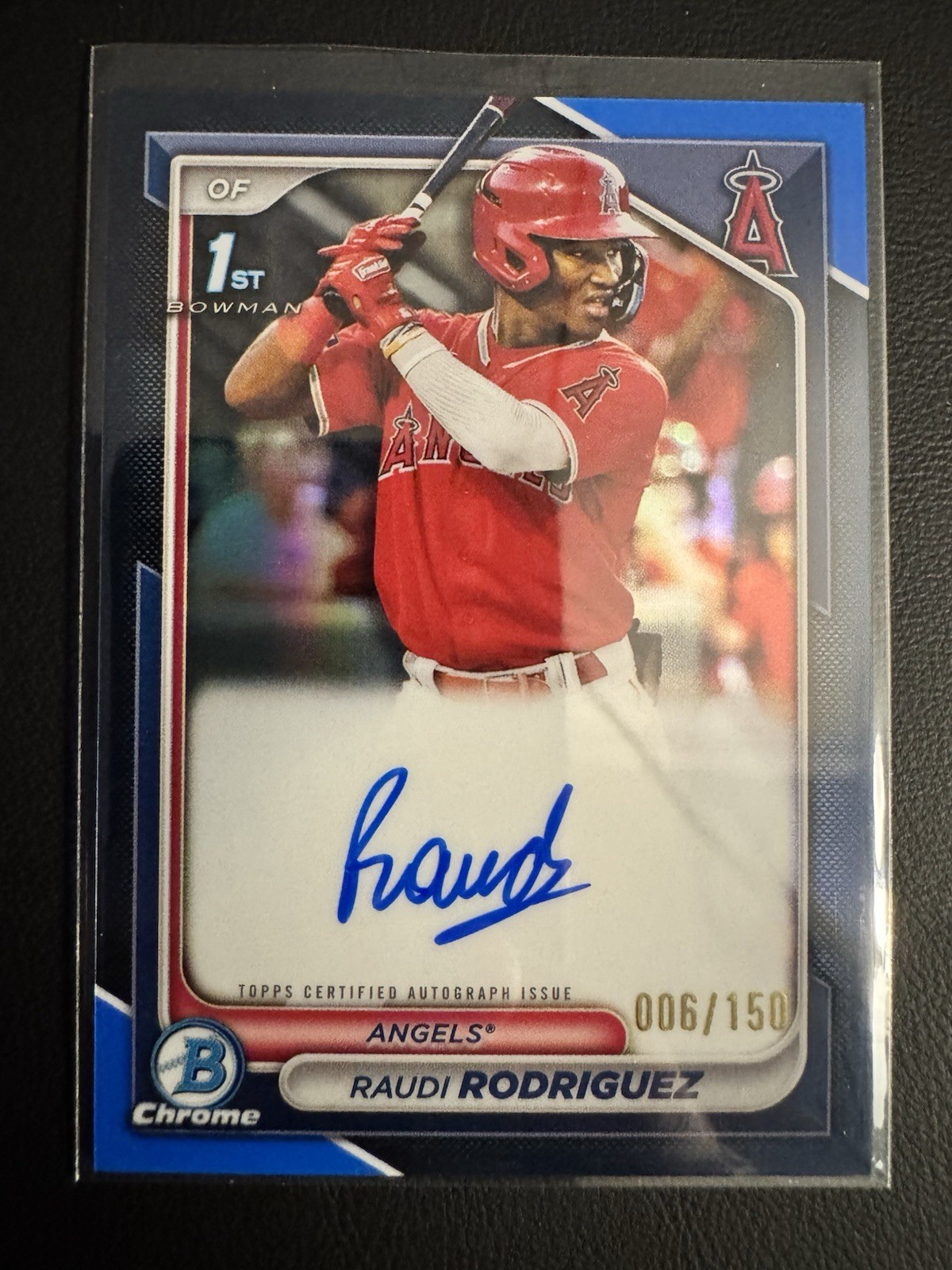 2024 Bowman Chrome Raudi Rodriguez 1st Blue Refractor Auto /150 Angels