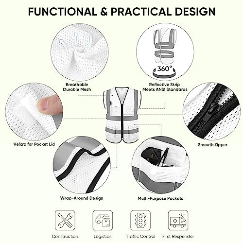 Reflective Safety Vest High Visibility Class II Mesh Vest for Large 1 White - Picture 3 of 7
