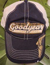 Goodyear Vintage Series Baseball Hat Snapback Mesh Blue Gold Logo Patch
