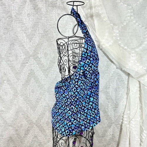 Speedo blue and purple diamond print halter tankini size 14 - Picture 3 of 7