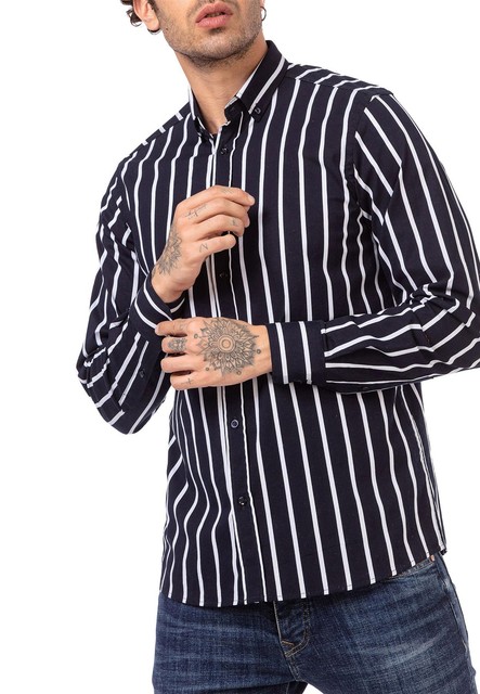 Redbridge Herren Hemd Modern Fit Hemden Gestreift Langarm figurbetont Business