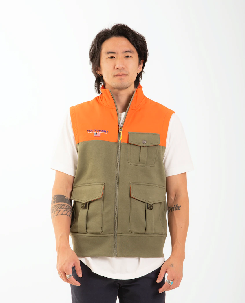 POLO SPORT RALPH LAUREN OG FZ VEST ベスト NWT Polo Sport Ralph Lauren Men's Olive Green/Orange Fleece