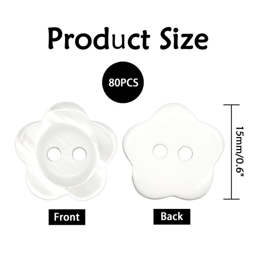 80-Pcs 5/8" Small White Flower Buttons | Bulk Sewing Buttons for Sewing Craft... - Picture 2 of 4