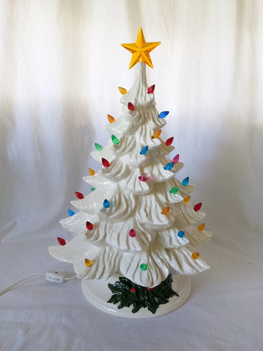 White Ceramic Christmas Tree & Base 17 Tall Vintage