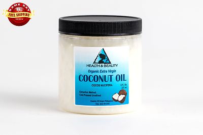 COCONUT OIL EXTRA VIRGIN ORGANIC by H&B Oils Center COLD PRESSED in JAR 8 OZ