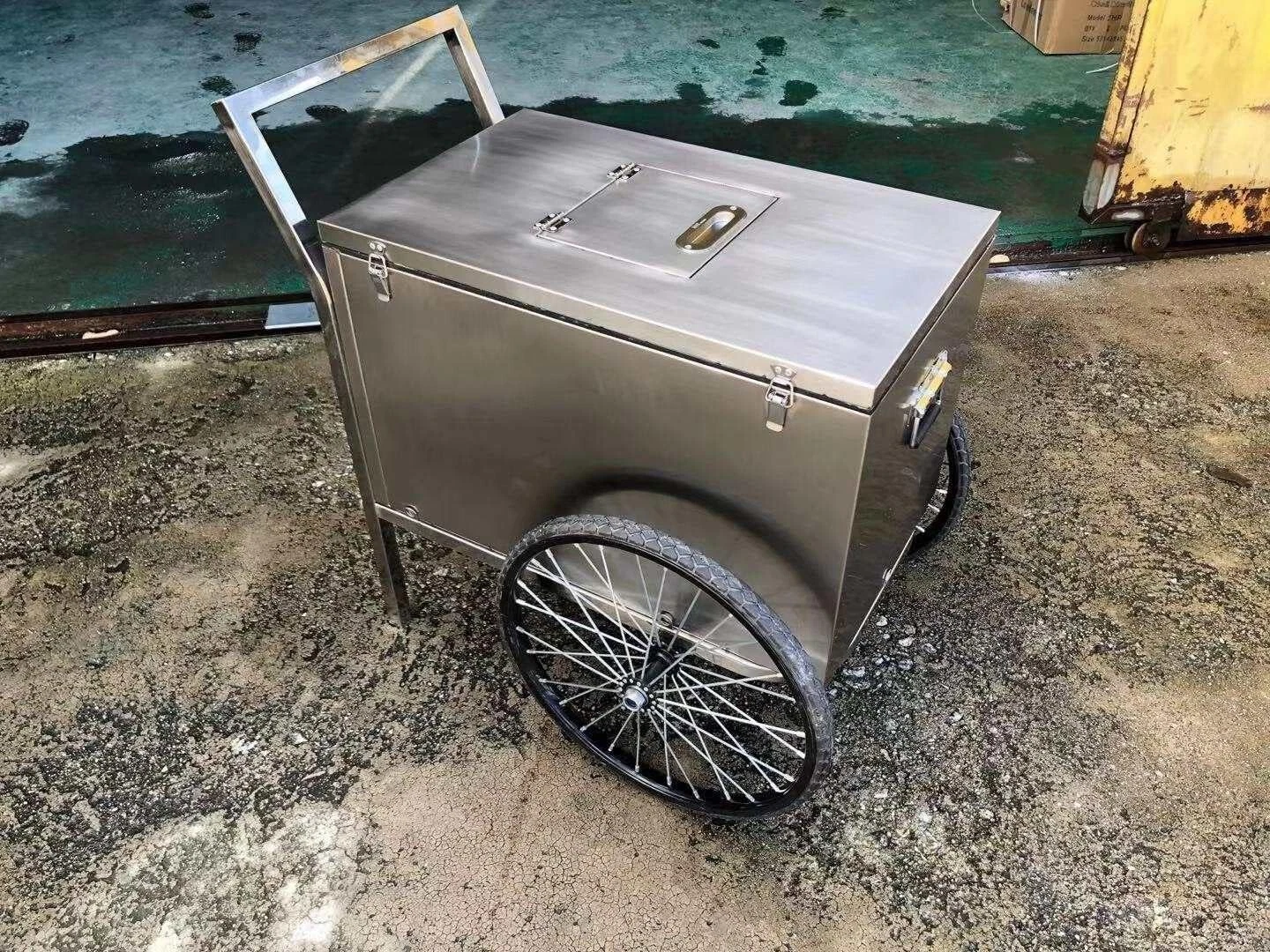 Customized Stainless Steel Food Drinks Ice Cream Cold Cooler Box Push Cart
Opens in a new window or