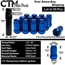 20x Blue 1.4 Tall 12-20 Spline Tuner Wheel Lug Nut Key Fit Ford Models
