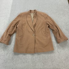 First Avenue Ladies Coat Brown 16 Button Up Wool Cashmere Blend Slash Pockets