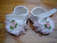 WHITE LACE DOLL SHOES WITH ROSE DESIGN
