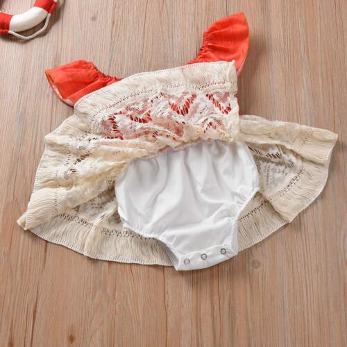 Baby Girl Moana Fancy Dress Romper Sister Matching Ruffle Lace Outfits Costum... - Picture 4 of 7