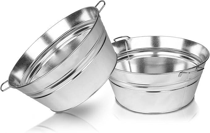 XXL Getränkewanne Getränkekühler mit Henkel 56x48,5x24,5cm rund Zinkwanne wasser