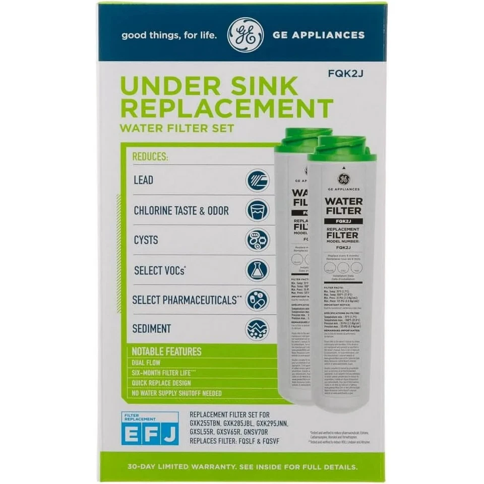 4 упаковки GE FQK2J двойной поток замены под раковину фильтры для воды (новый запечатанный) - Изображение 4 из 4