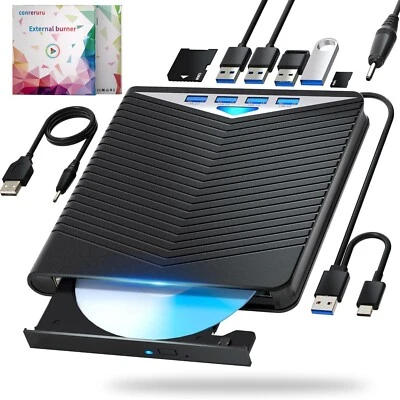 PION Unidad Blu-ray externa DVD/BD/CD grabadora reproductor USB 3.0 y USB-C PC/portátiles