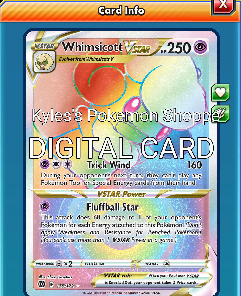 Whimsicott V STAR RR RAINBOW RARE Pokemon TCG Online PTCGO 175/264 SENTFAST  | eBay