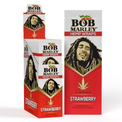 Bob Marley Wraps Rolling Paper - Strawberry (Full Box of 25 Pouches)