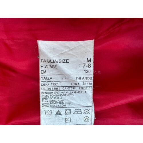 United Colors of Benetton Girls Size Medium 7/8 Red Shiny Puffer Jacket Coat - Picture 5 of 10