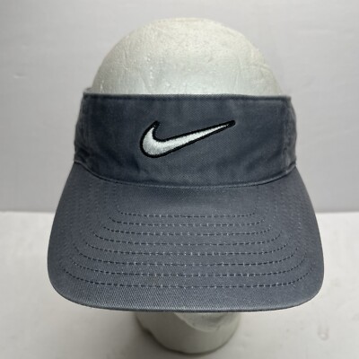 Nike Visor Hat Cap Adjustable Hook Loop Adult Grey Check Swoosh Outdoor