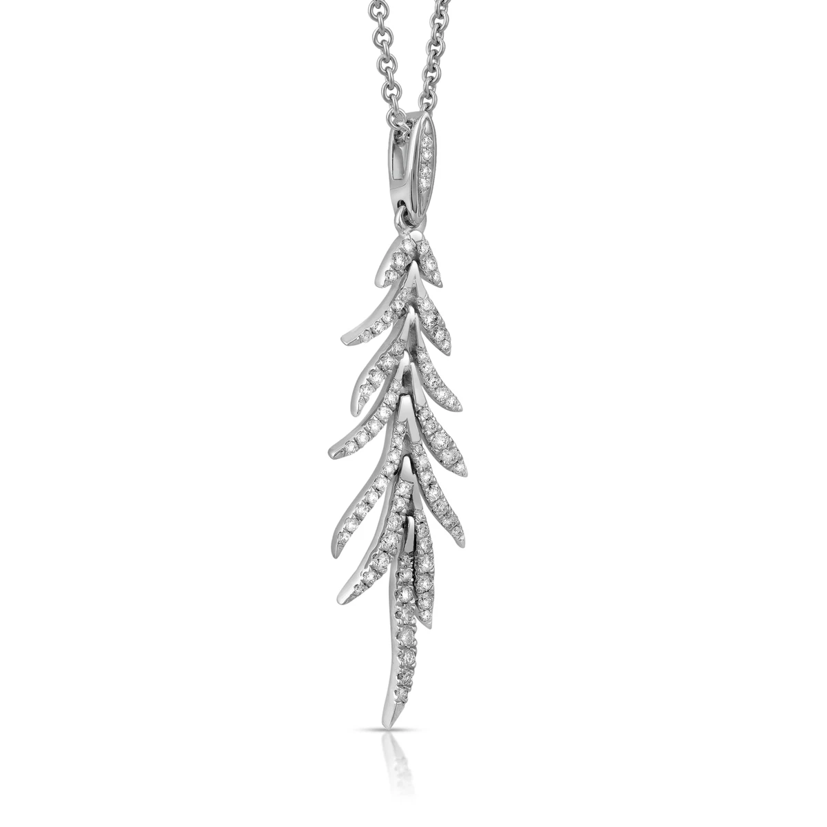 10K White Gold Diamond Leaf Pendant with Sterling Silver Chain 1
