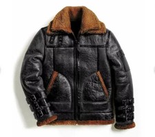 WW2 RAF Men's B3 Bomber Aviator Pilot Jacket: Sheepskin with Double Fur Collar