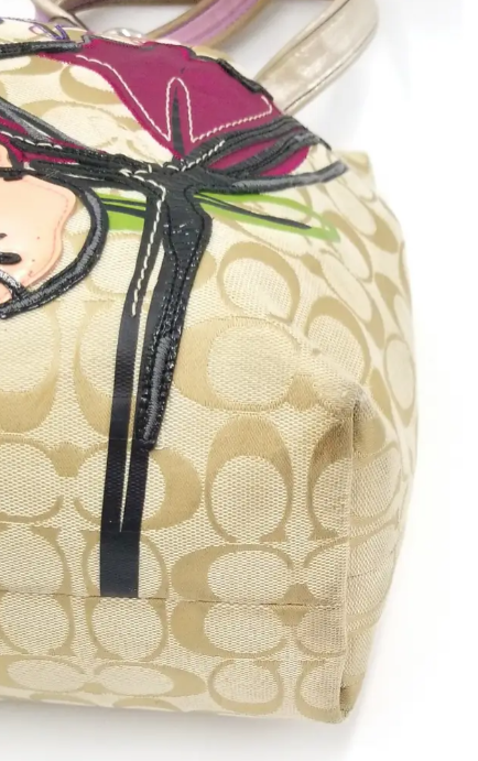 Coach Beige Poppy Canvas Signature C Graffiti Print Tote With Zip