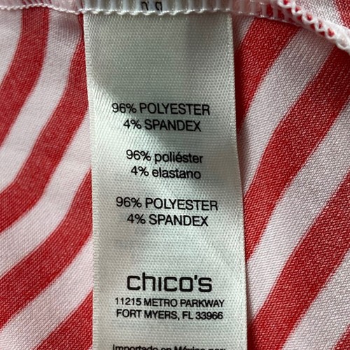 Chicos Red White Short Sleeve Crew Neck Keyhole Cut Out Striped Top Shirt Size 1 - Picture 5 of 5