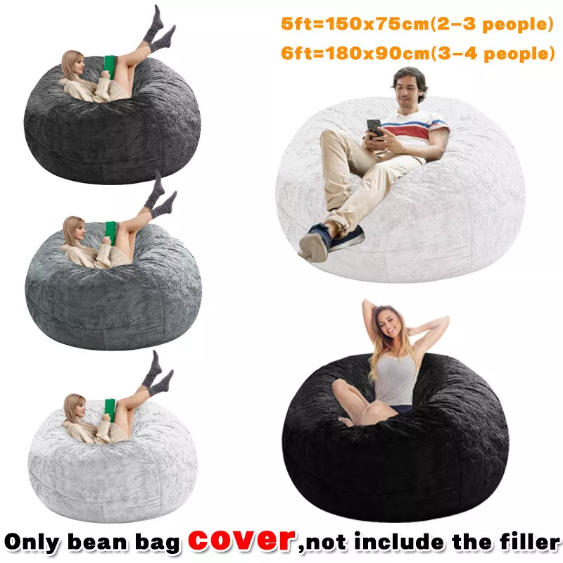 Microsuede 5/6FT Foam Giant Bean Bag Memory Living Room Chair Lazy Sofa  Cover