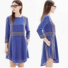 Madewell Silk Tee Blue Ascot Grid Dress B5377 Sz XS