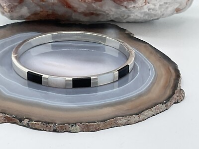 Sterling Silber Damen Onyx & Perlen Armreif, runde Form 7'' Länge