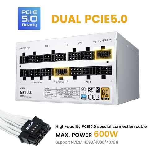 1000W Power Supply PCIE4.0 & PCIE5.0 Full Modular 80 plus Gold Gaming ATX PSU - Afbeelding 2 van 13