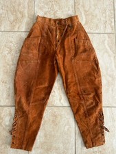 Vintage Womens Brown Leather Lace Up Motorcycle Trousers Biker Pants 26x27 38 Sm