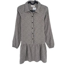 MANGO Girls Grey Animal Print Long Sleeves Shirt Dress Size 11-12 Years 152 cm