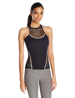 Luli Fama L61224 Women's Black Gold Fishnet Layered Tank Size Medium