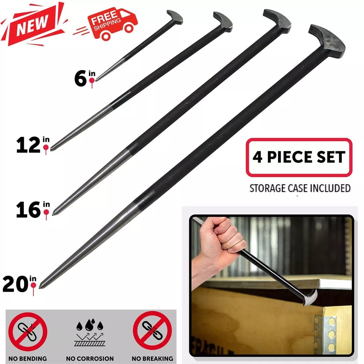 Heavy Duty Pry Bar Set Lady Foot Sharp Rolling Head Aligning Holes