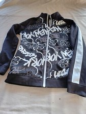 Y2k Women's New York Graffiti Print Black Full Zip Track Jacket Sz L - Rare