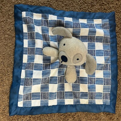 Cloud Island Gray Blue Puppy Dog Security Blanket Lovey Plaid