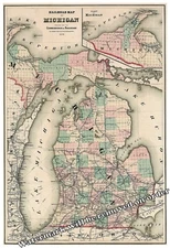 Wall Art Reproduction 1876 Michigan Railroad Map  13x19