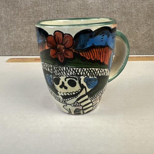 Tag der Toten Kaffeebecher Tasse Contreras Mexikanische Keramik Totenkopf Floral - Bild 1 von 6