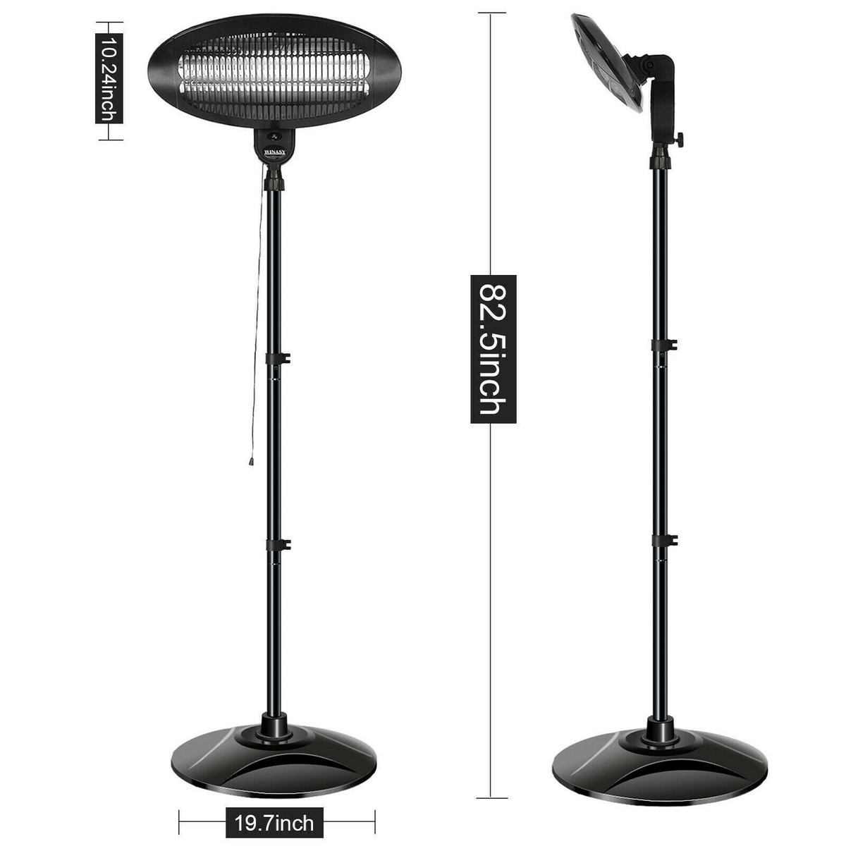 Quartz HCH 1500DI Patio Heater 1500 Watts Black Safety Tip Shutoff