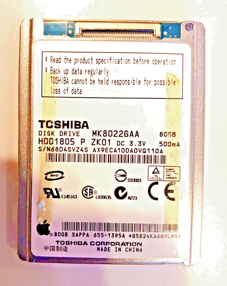 TOSHIBA MK8022GAA OR SAMSUNG HS081HA  1.8" ZIF 80GB FOR IPOD  6TH GEN USA SELLER - Image 2 of 2