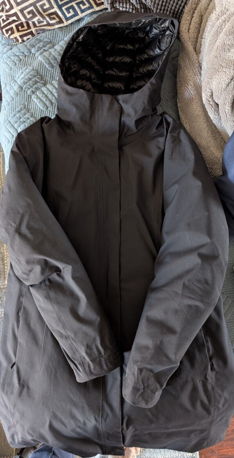 ARC'TERYX ArcTeryx Piumino parka donna TG XL nero centrale lunghezza lunga con cappuccio 
