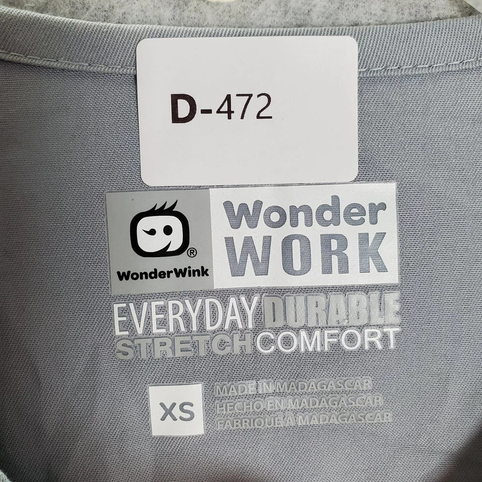 WonderWink Women Scrub Top XS Gray Wonder Work Long Sleeve Snap Button Pockets - Image 2 of 4