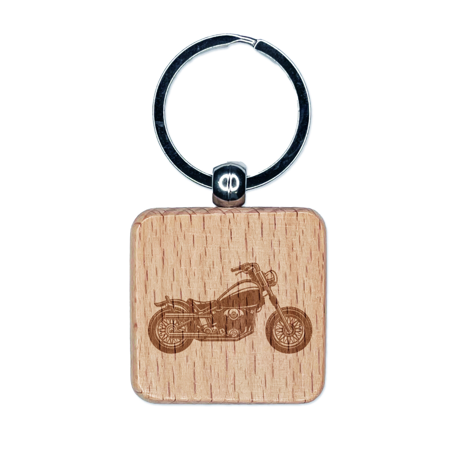 Custom Engraved Motorcycle Biker Keychain Wood Square Design