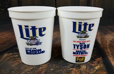 Mike Tyson Event Cups Buster Mathis Jr MGM Grand Miller Lite USA Lot 2 Vintage