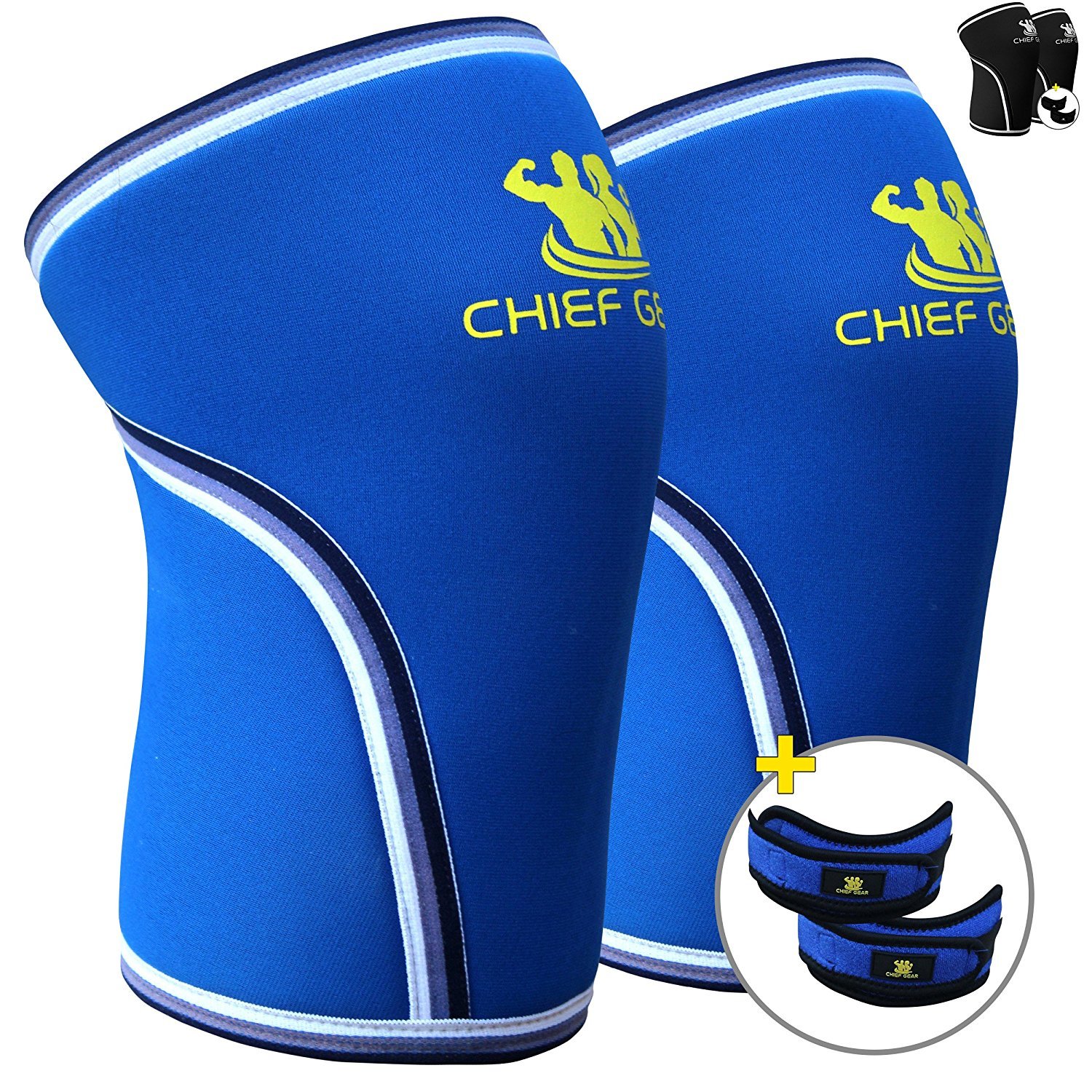Knee Sleeves (1 Pair) with FREE Knee Straps (1 Pair) Neoprene 7mm