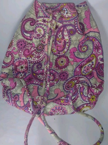 Very Bradley Backsack Paisley Meets Plaid Backpack Pink Used - Picture 3 of 11