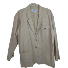 Chaus Blazer Womens Size Large Vintage 80s Tan Long Sleeve Pockets Linen 1980s