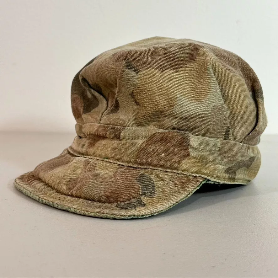 Vintage 40s WWII Reversible Frogskin Camo HBT Mechanic Hat Herringbone Twill B3