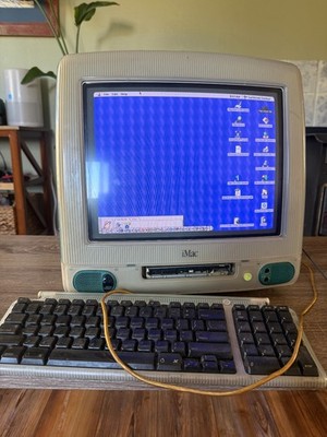 Vintage Working 1998 iMac G3 Teal Sage Blue Mac OS W/ Keyboard