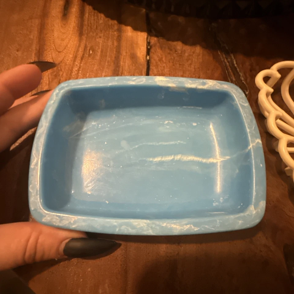 Jabonera de plástico Arrow vintage nube azul y blanco mármol inserto 3 3/4"x 5 1/4" Foto 4 de 4